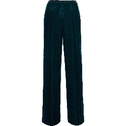 Blue High-waisted pants with two side pockets in corduroy for women