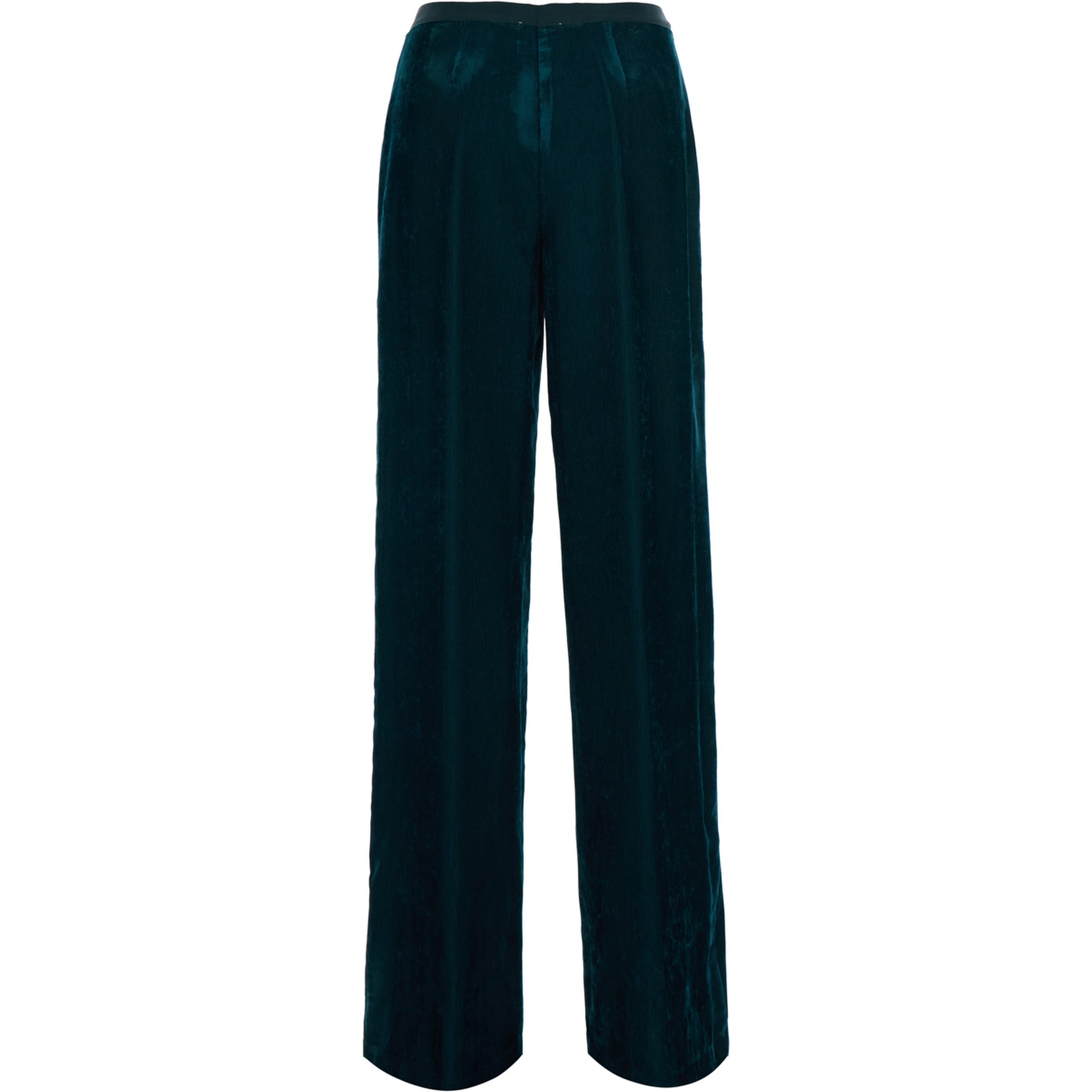 Blue High-waisted pants with two side pockets in corduroy for women