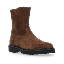 Brown Ankle Boots with Side Zip Closure in Suede for Men