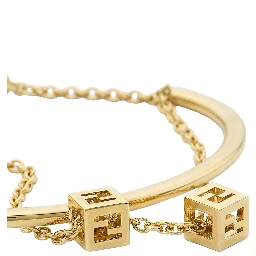 Gold-colored Double bracelet with chain and cube logo in metal for women