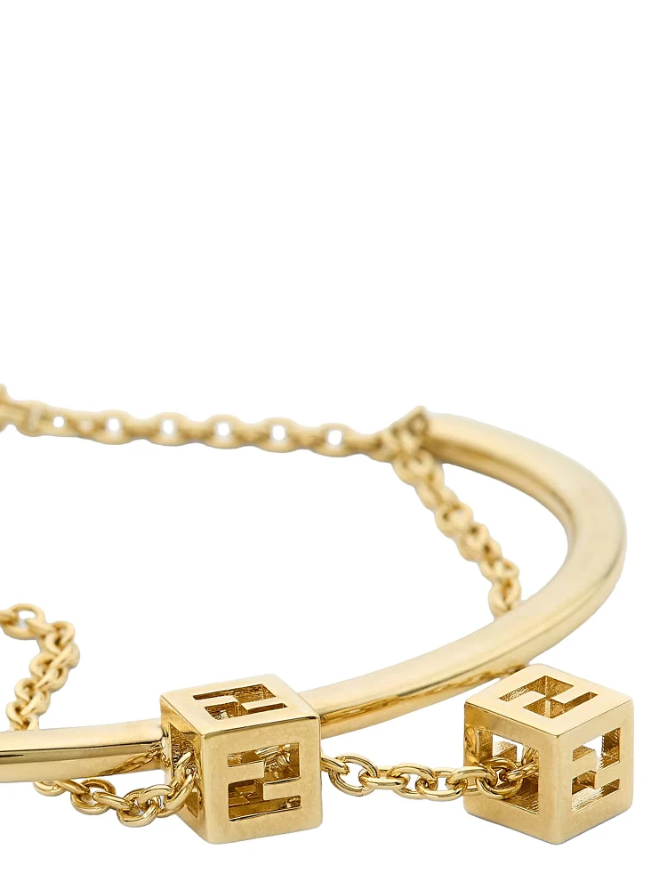 Gold-colored Double bracelet with chain and cube logo in metal for women alternative