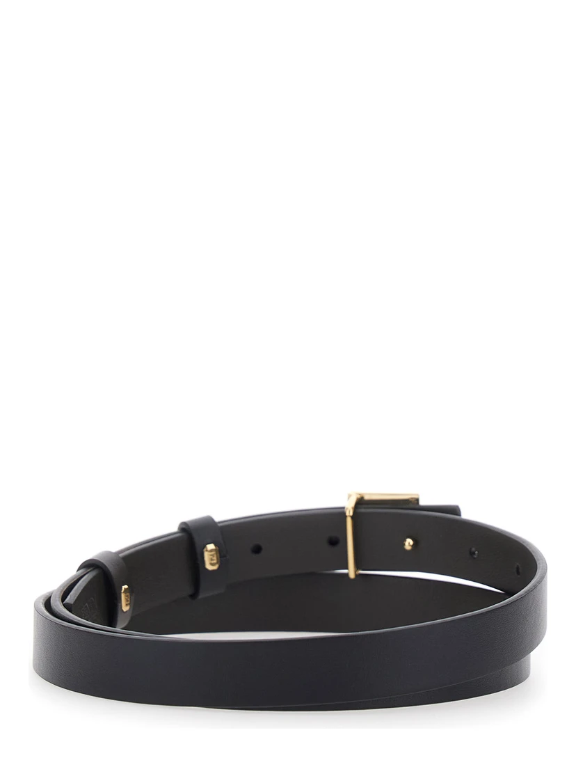 Black Reversible Belt with FF plate in Leather for Women