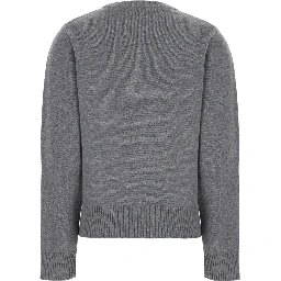 Gray Crew Neck Sweater with Maxi Graphic on the Front in Blend Wool Women