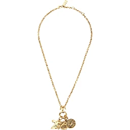 Necklace with Hook Closure and Three Charms with Brass Logo for Women