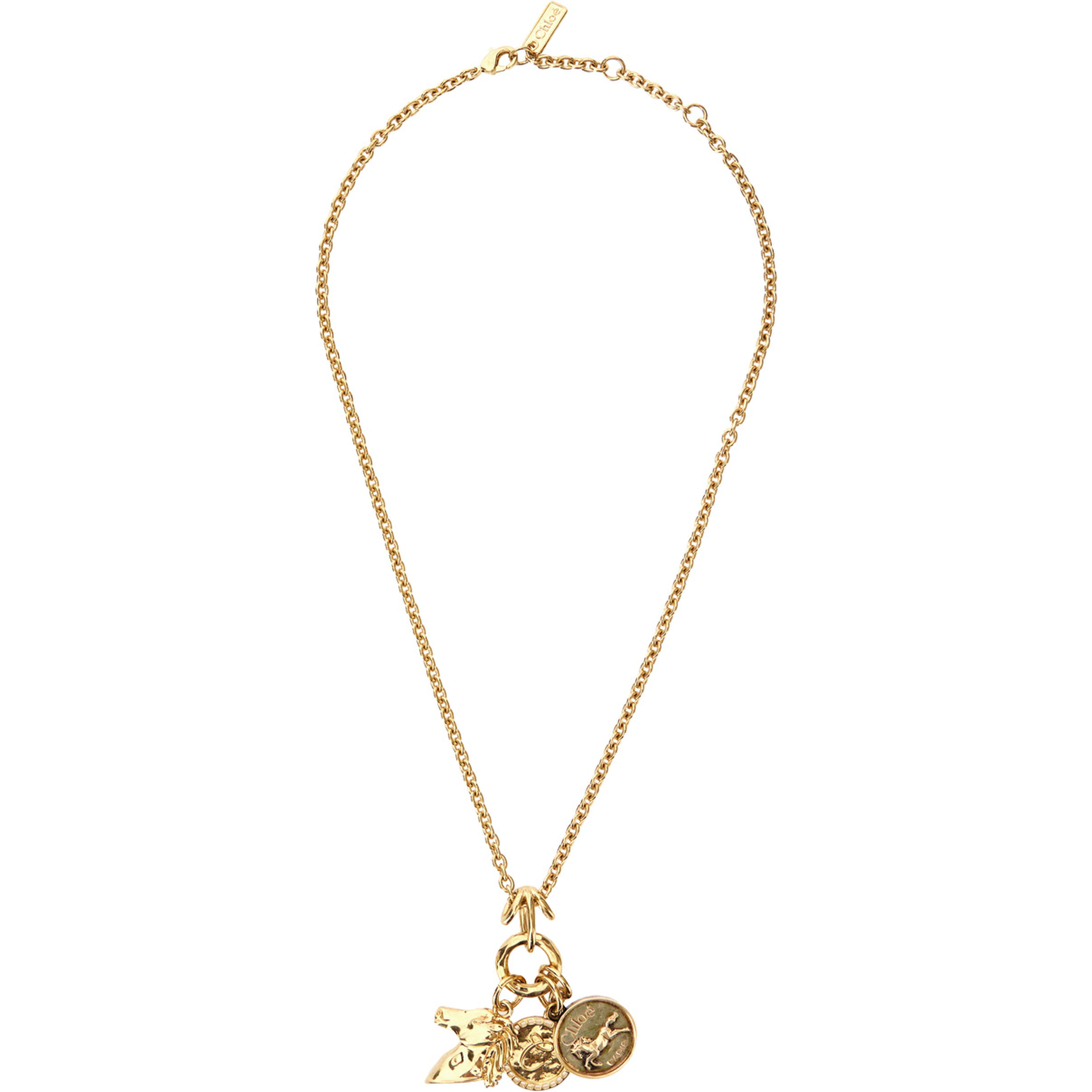 Necklace with Hook Closure and Three Charms with Brass Logo for Women