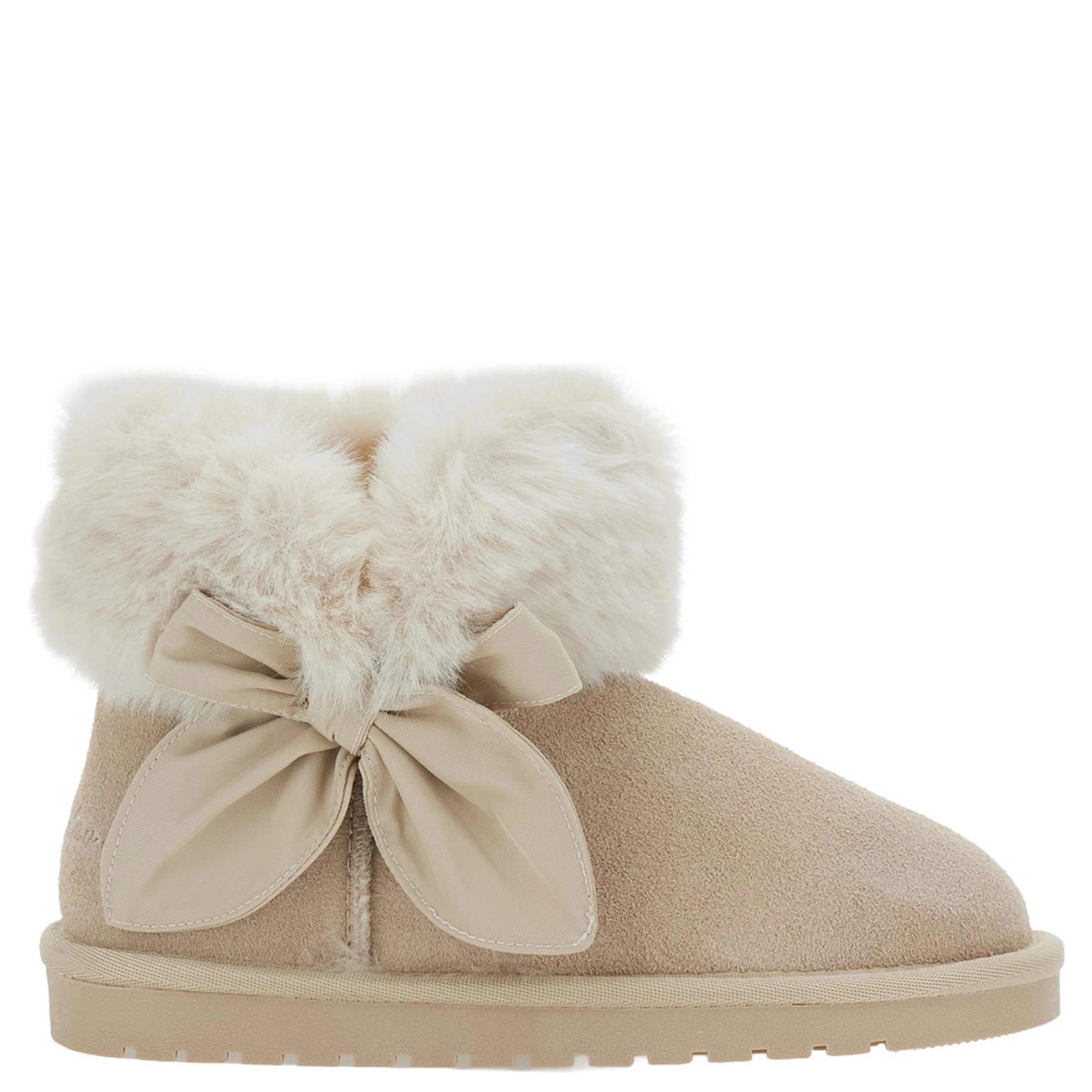 Beige Ankle Boot with Bow and Fur Lining in Suede Girl