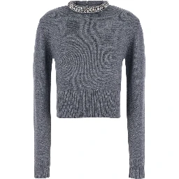 Berlin Gray sweater with Rhinestone Details on the Collar and Logo Patch on the Back in Blend Wool Women