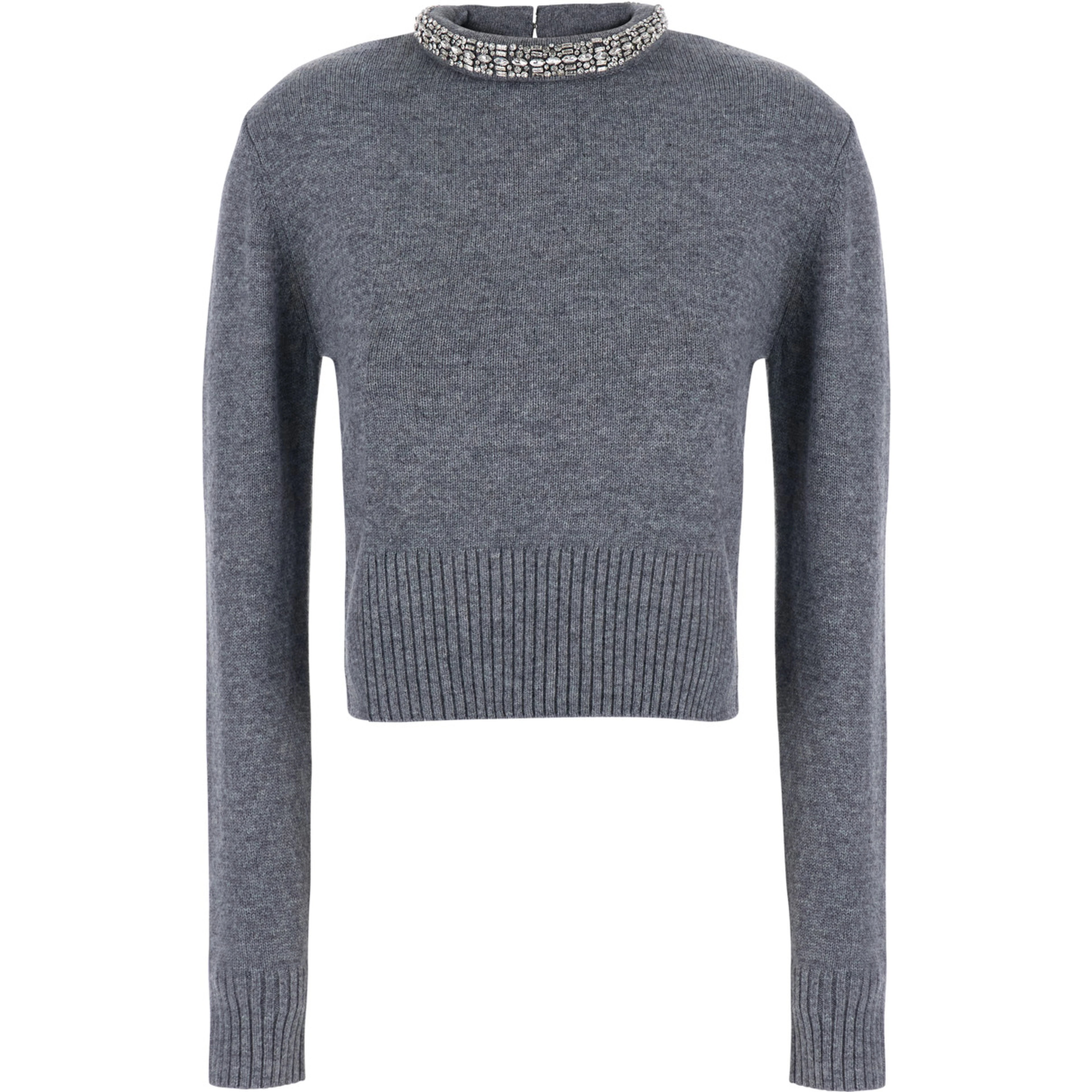 Berlin Gray sweater with Rhinestone Details on the Collar and Logo Patch on the Back in Blend Wool Women