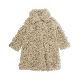 Beige Coat with classic collar and hidden front closure in ecofur girl