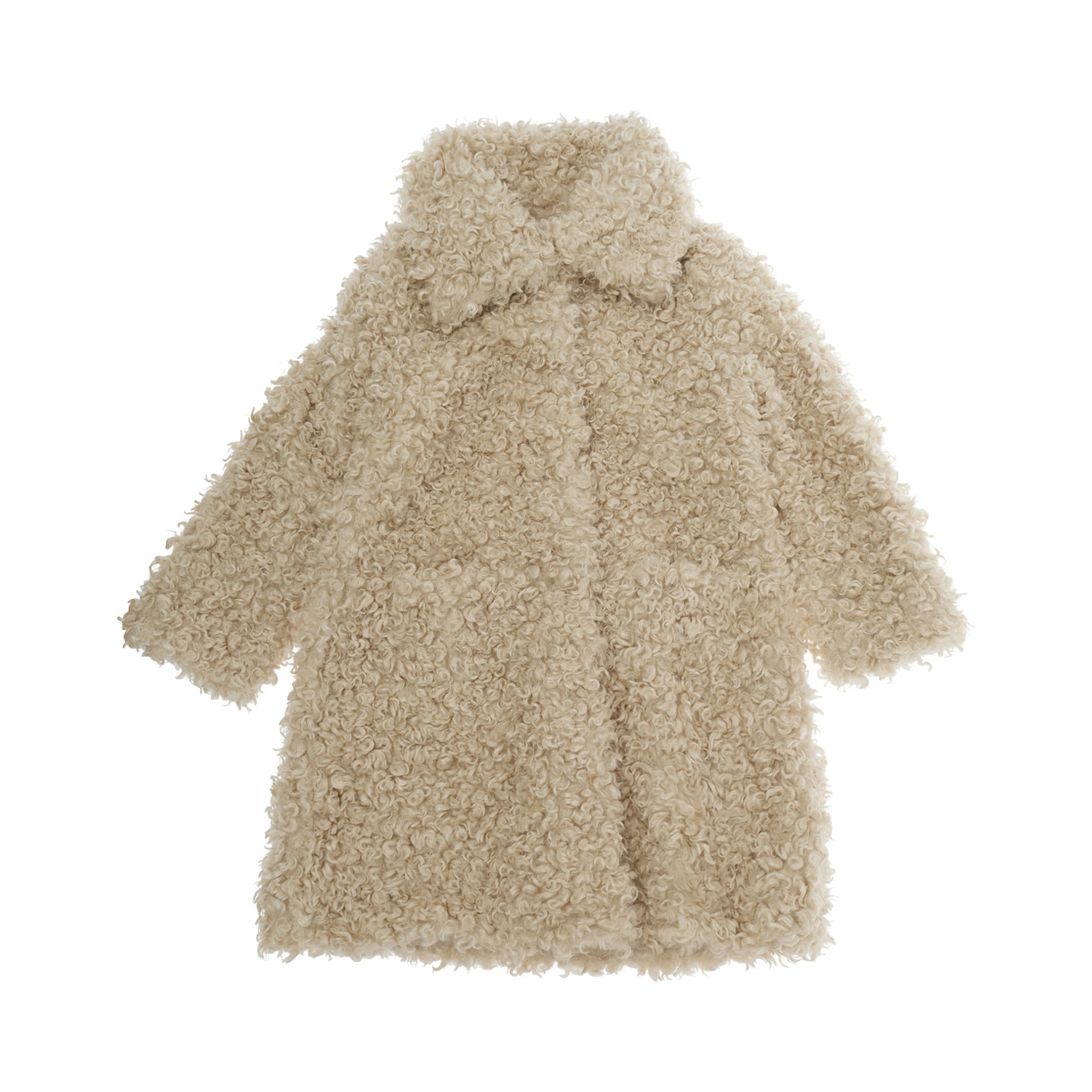 Beige Coat with classic collar and hidden front closure in ecofur girl