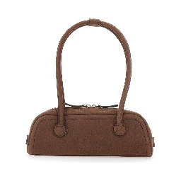Soft Boston Mini brown Shoulder bag with Two Top Handles and Logo lettering on the Front in leather Women