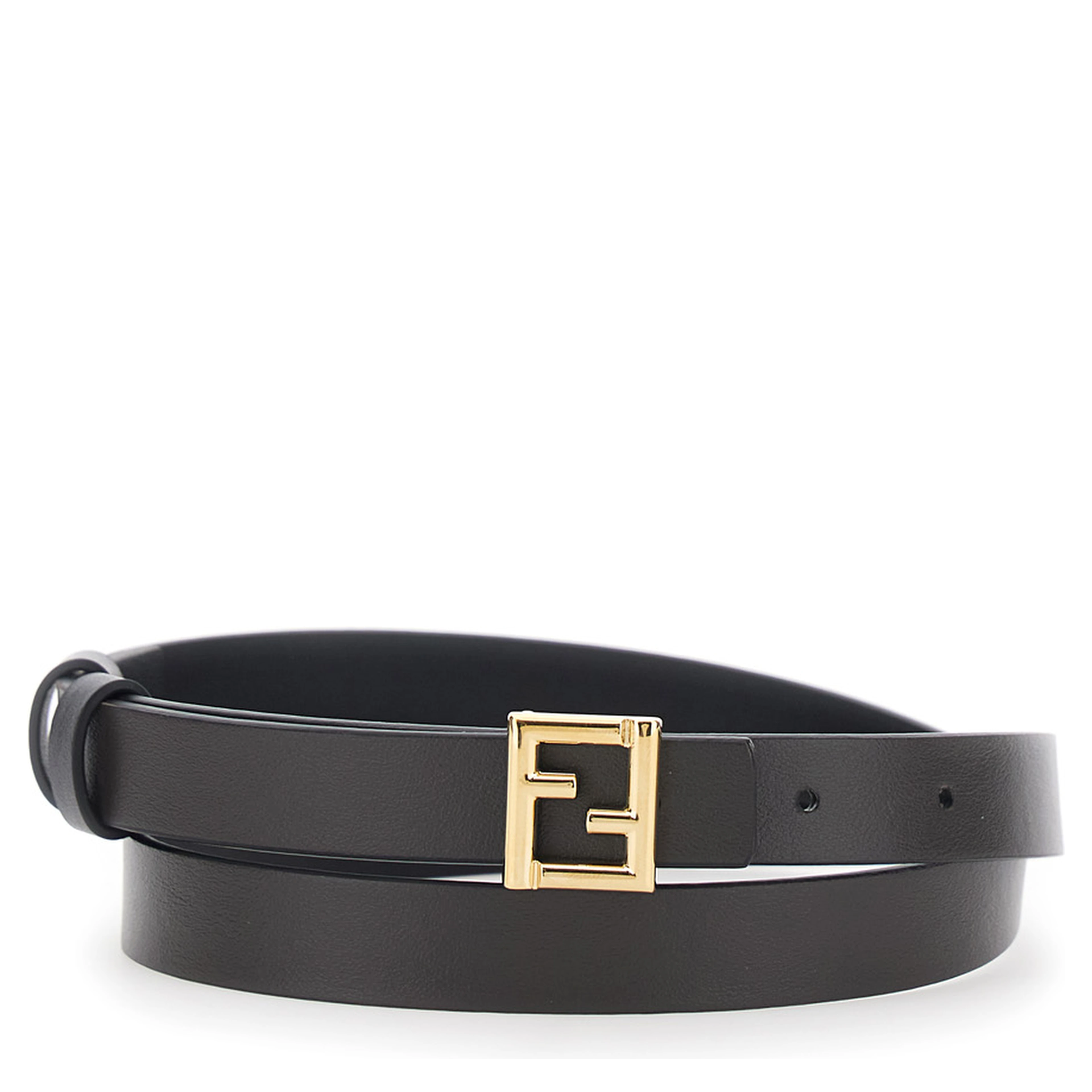 Black Reversible Belt with FF plate in Leather for Women