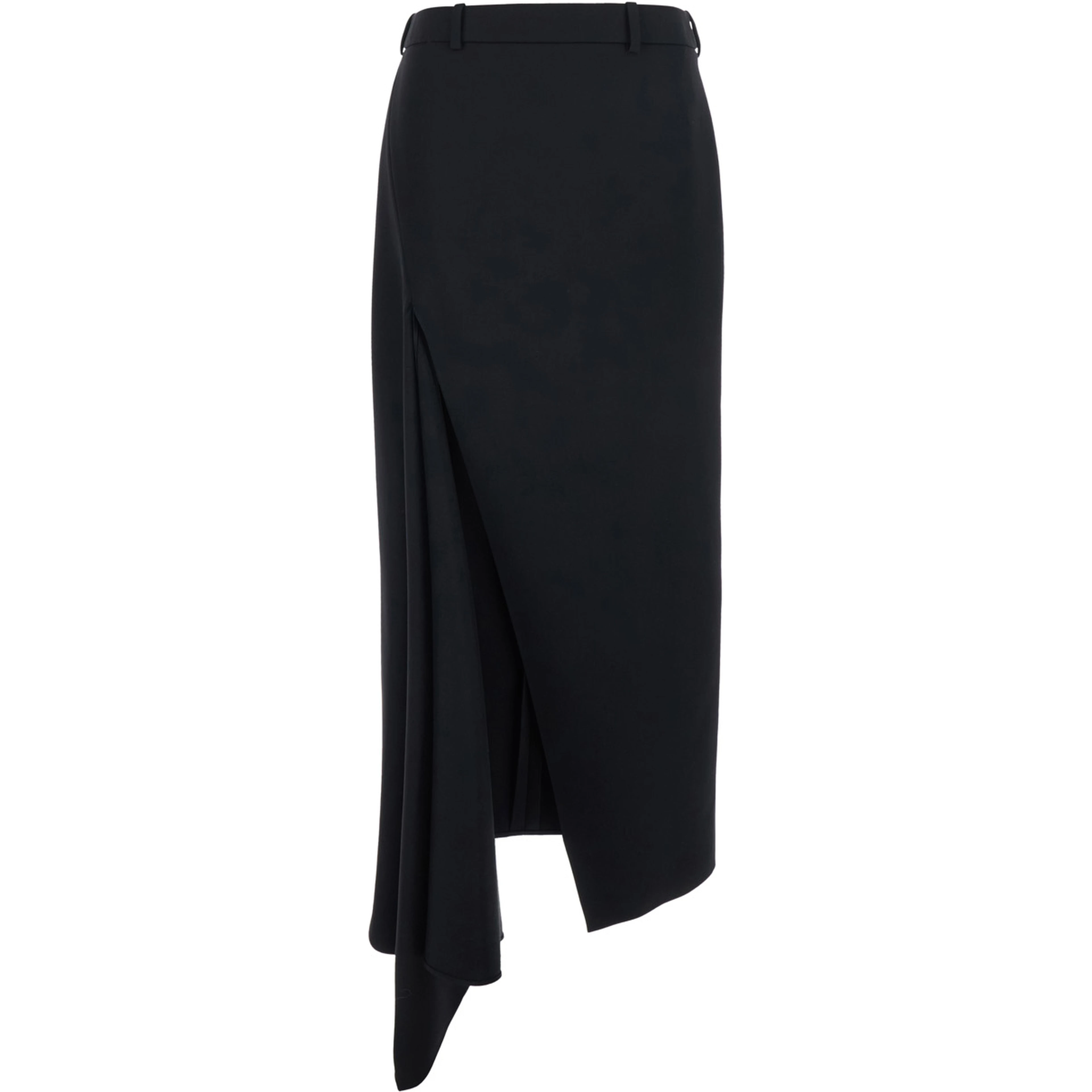 Black Skirt with waistband and asymmetrical hem with draping in wool women