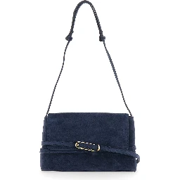 Blue Shoulder bag with buckle strap and adjustable shoulder strap in suede for women