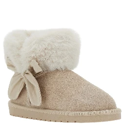 Beige Ankle Boot with Bow and Fur Lining in Suede Girl