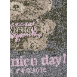 Gray Crew Neck Sweater with Maxi Graphic on the Front in Blend Wool Women