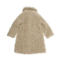 Beige Coat with classic collar and hidden front closure in ecofur girl