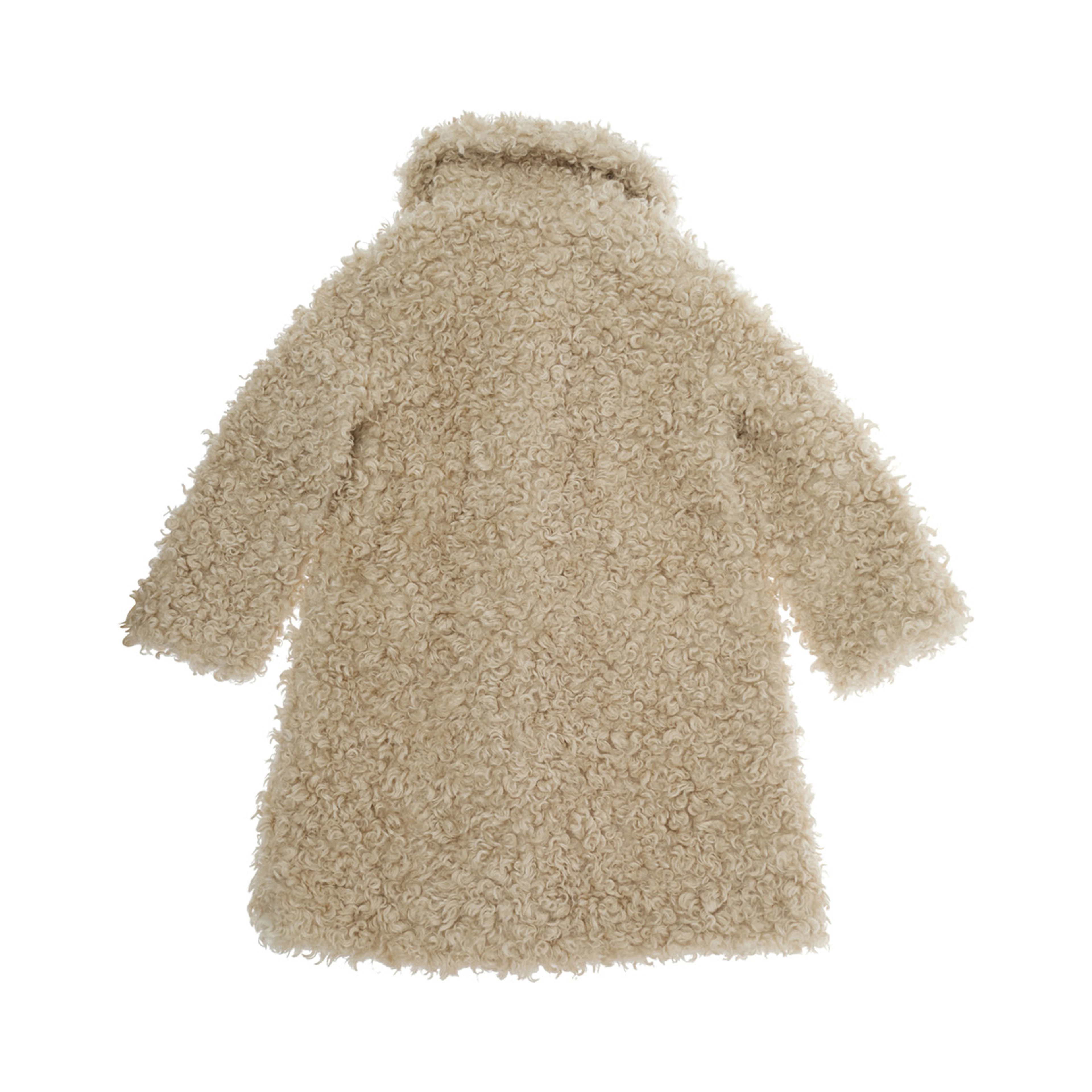 Beige Coat with classic collar and hidden front closure in ecofur girl