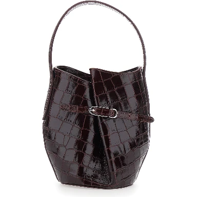 Bordeaux Bucket Bag with Adjustable Belt in Leather for Women