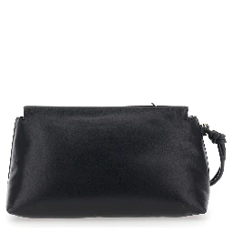 Clutch Bag with Flap and Logo in Black Leather Woman