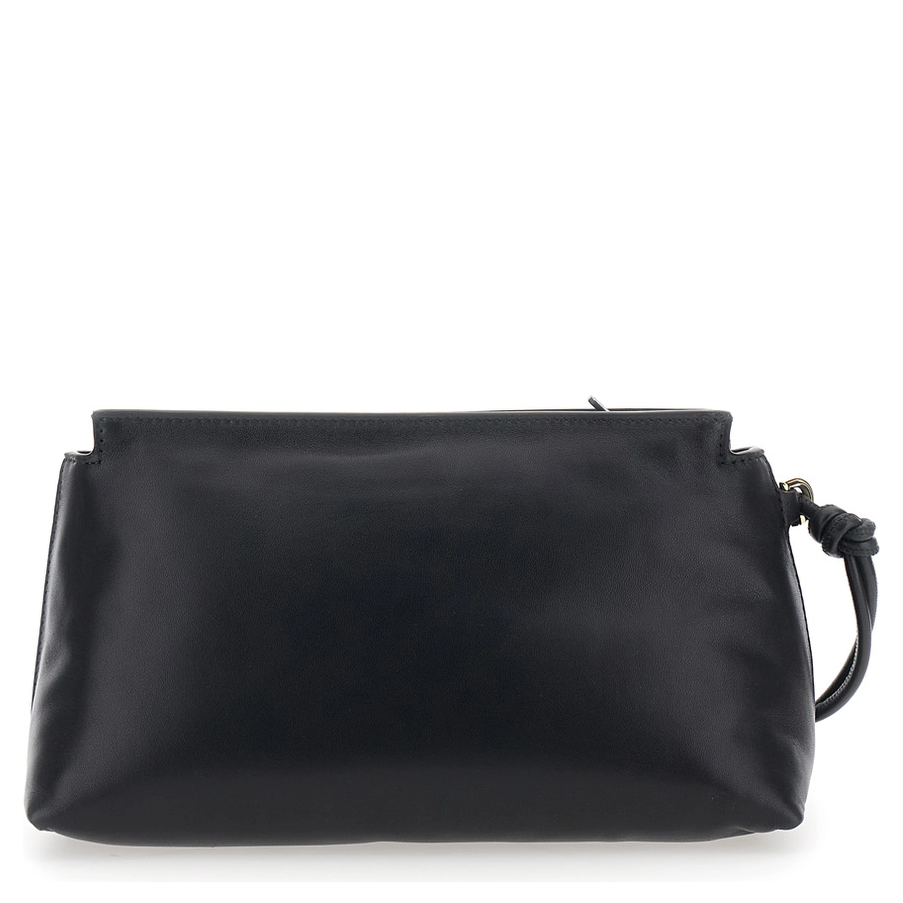 Clutch Bag with Flap and Logo in Black Leather Woman