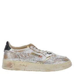 Metallic Sneaker with Logo Patch on the Tongue and Vintage Effect in Leather for Women