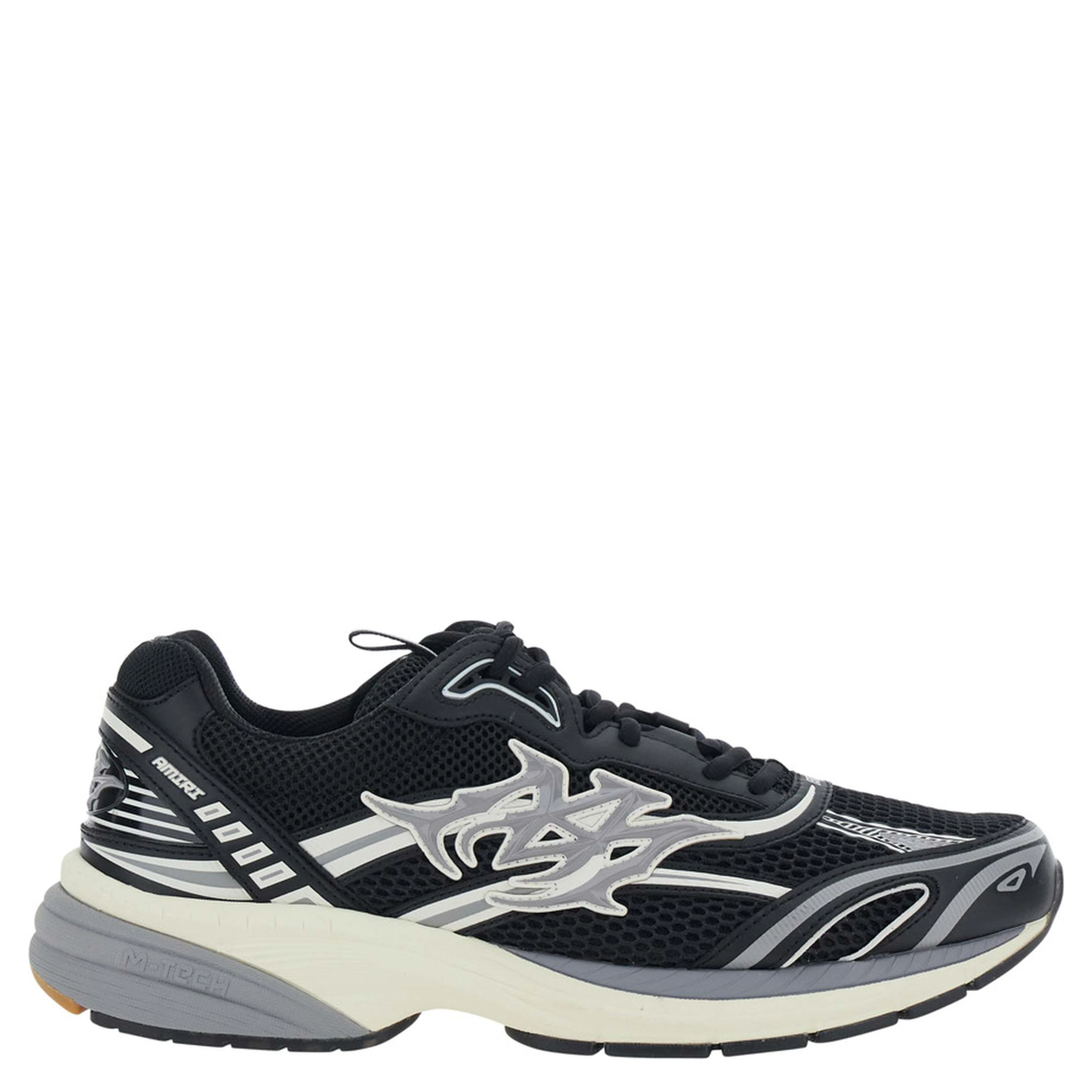 M-Tech black Sneakers with side logo patch in leather and fabric for men