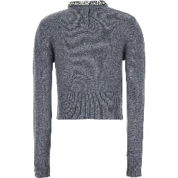 Berlin Gray sweater with Rhinestone Details on the Collar and Logo Patch on the Back in Blend Wool Women