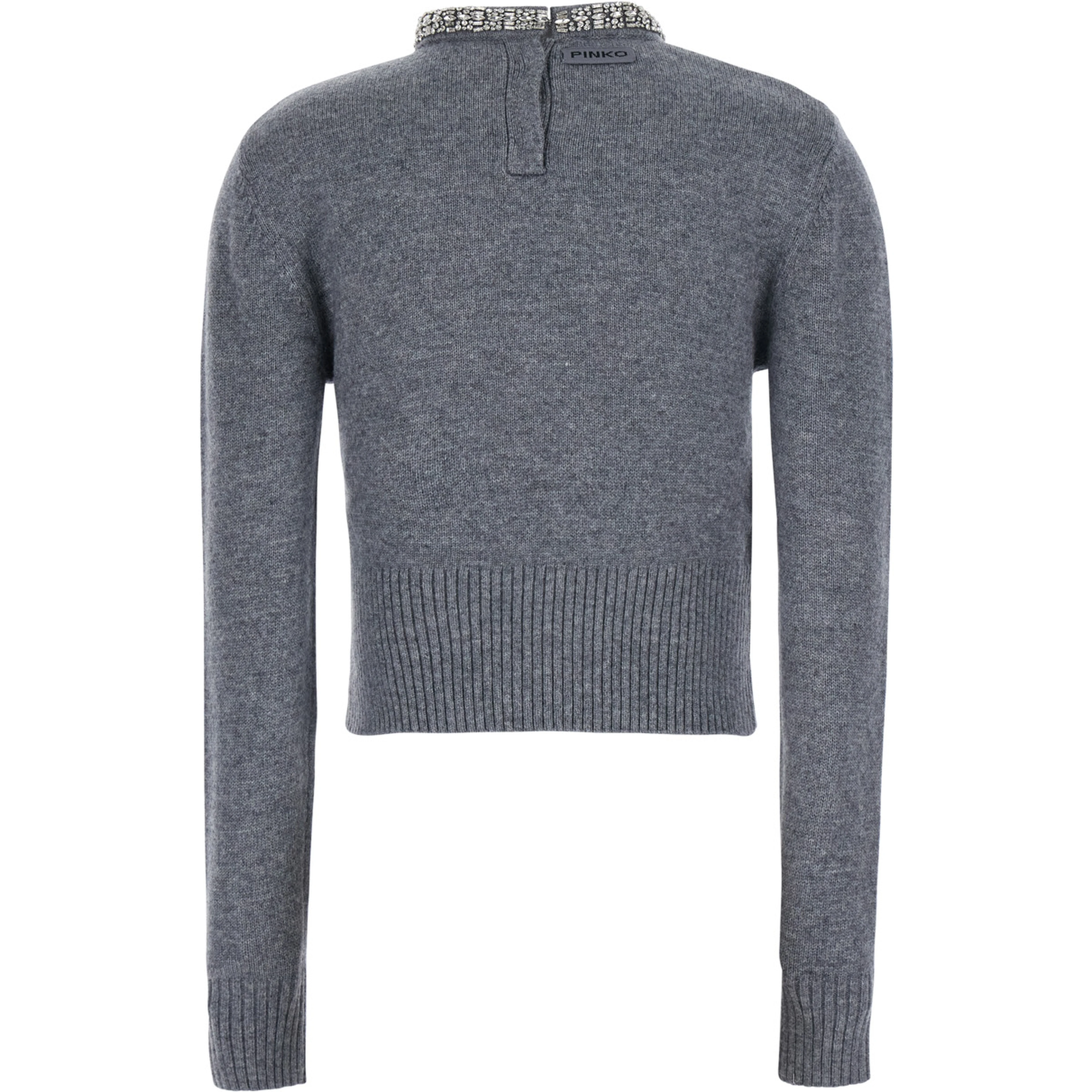 Berlin Gray sweater with Rhinestone Details on the Collar and Logo Patch on the Back in Blend Wool Women