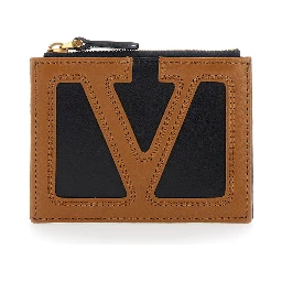Brown Card holder with Contrasting Maxi VLogo on the Front and Coin Purse with Zip in Leather for Men