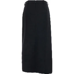 Black Skirt with waistband and asymmetrical hem with draping in wool women