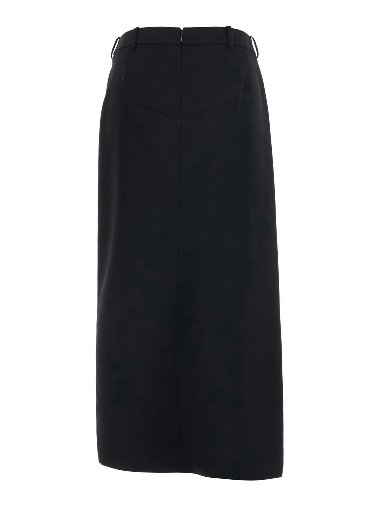 Black Skirt with waistband and asymmetrical hem with draping in wool women alternative