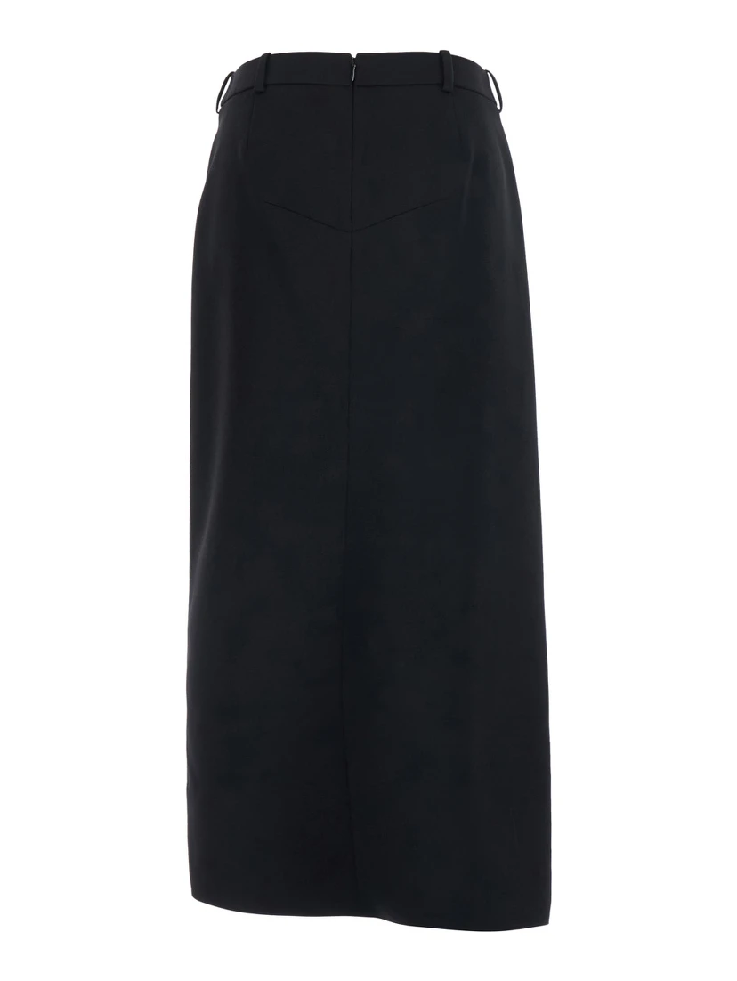 Black Skirt with waistband and asymmetrical hem with draping in wool women