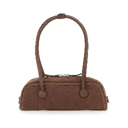 Soft Boston Mini brown Shoulder bag with Two Top Handles and Logo lettering on the Front in leather Women