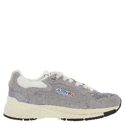 Hyperway Grey Low Top Sneaker with Logo Patch on Tongue and Side in Suede for Women