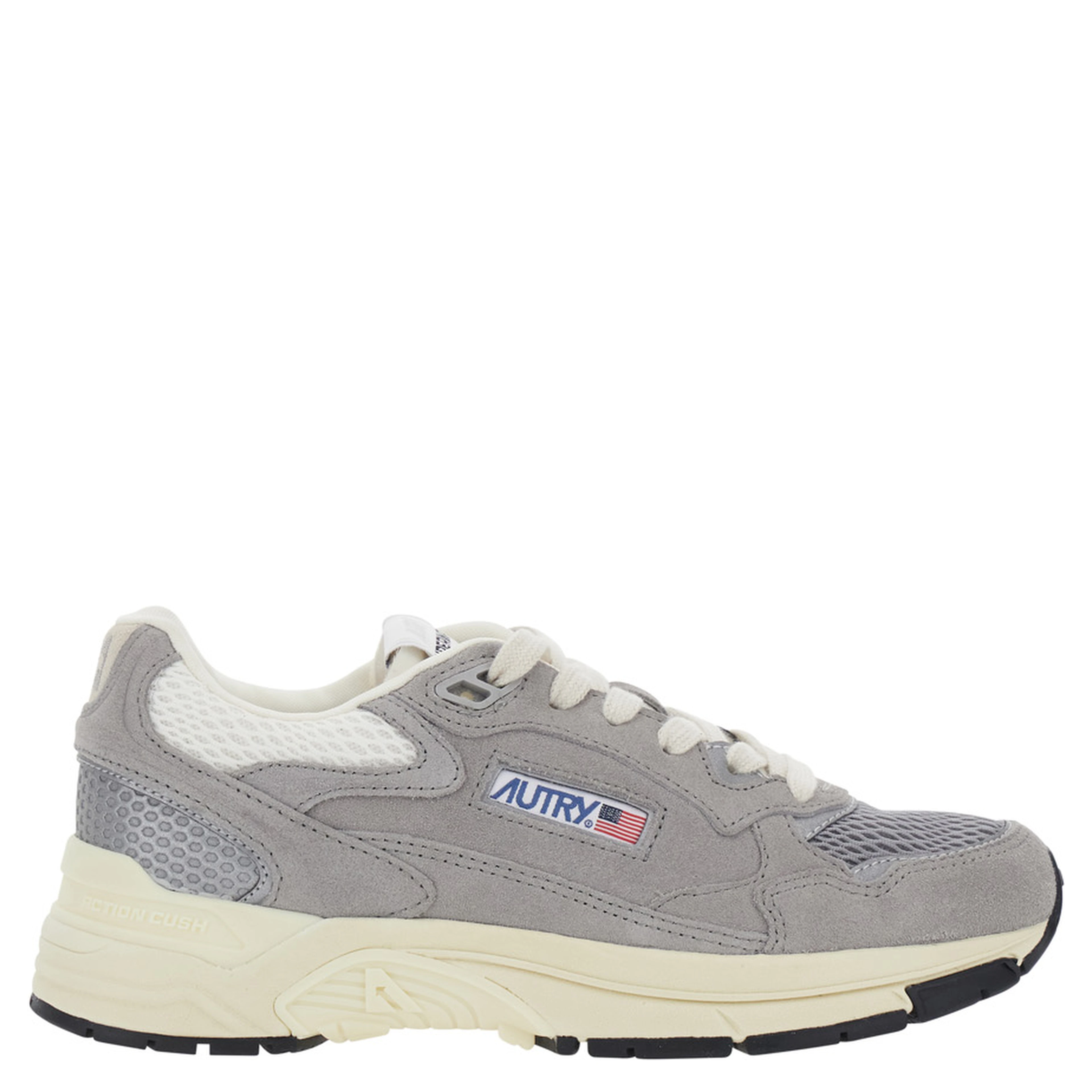 Hyperway Grey Low Top Sneaker with Logo Patch on Tongue and Side in Suede for Women
