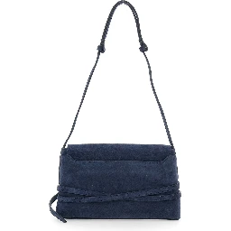 Blue Shoulder bag with buckle strap and adjustable shoulder strap in suede for women