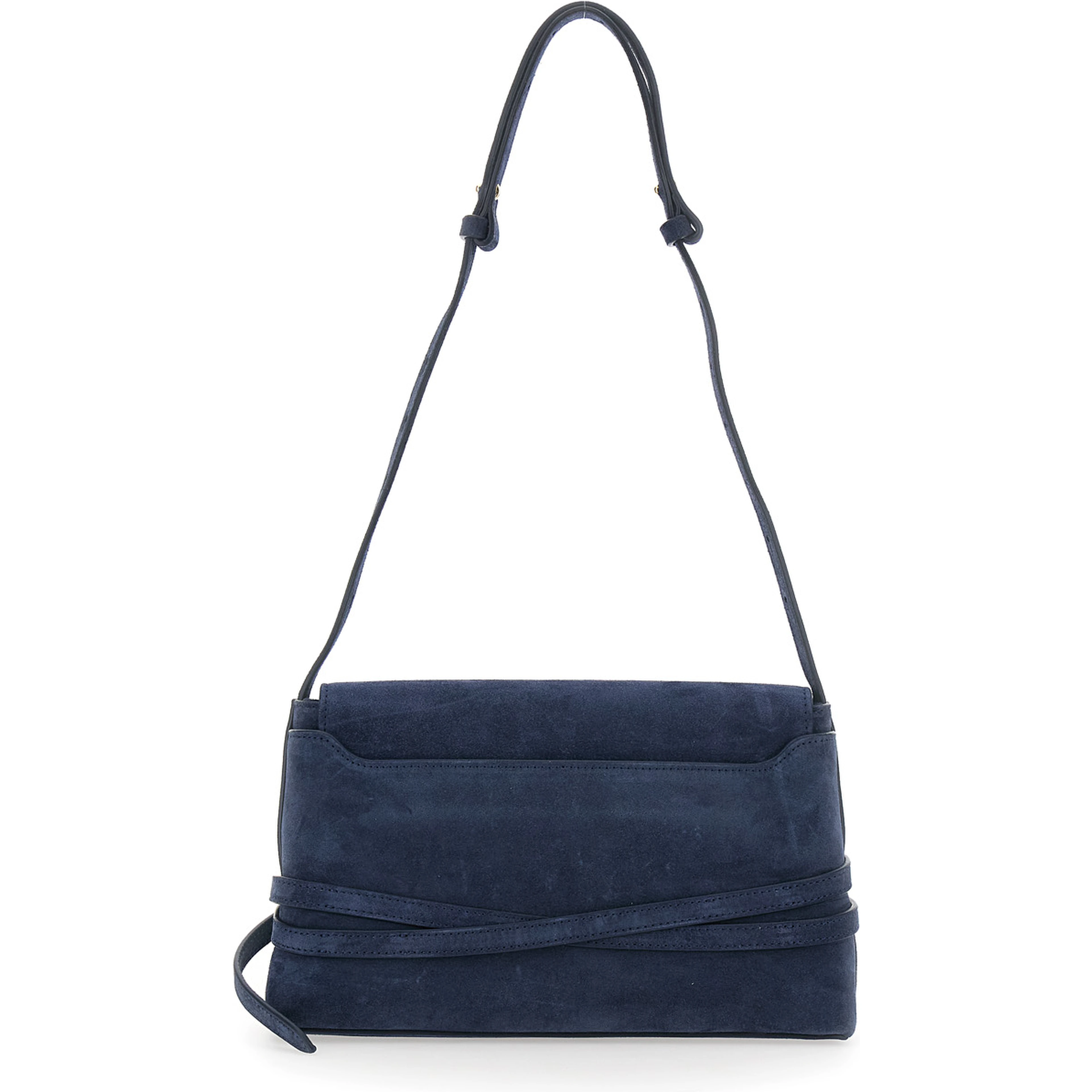 Blue Shoulder bag with buckle strap and adjustable shoulder strap in suede for women