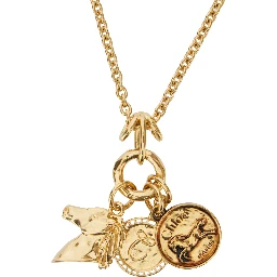 Necklace with Hook Closure and Three Charms with Brass Logo for Women