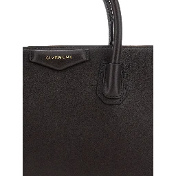 Catchall Brown Handbag with logo lettering on the front and adjustable and removable shoulder strap in leather for women