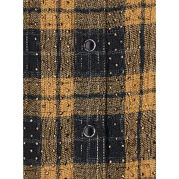 Yellow Shirt with classic collar and check motif with sequins in viscose for women