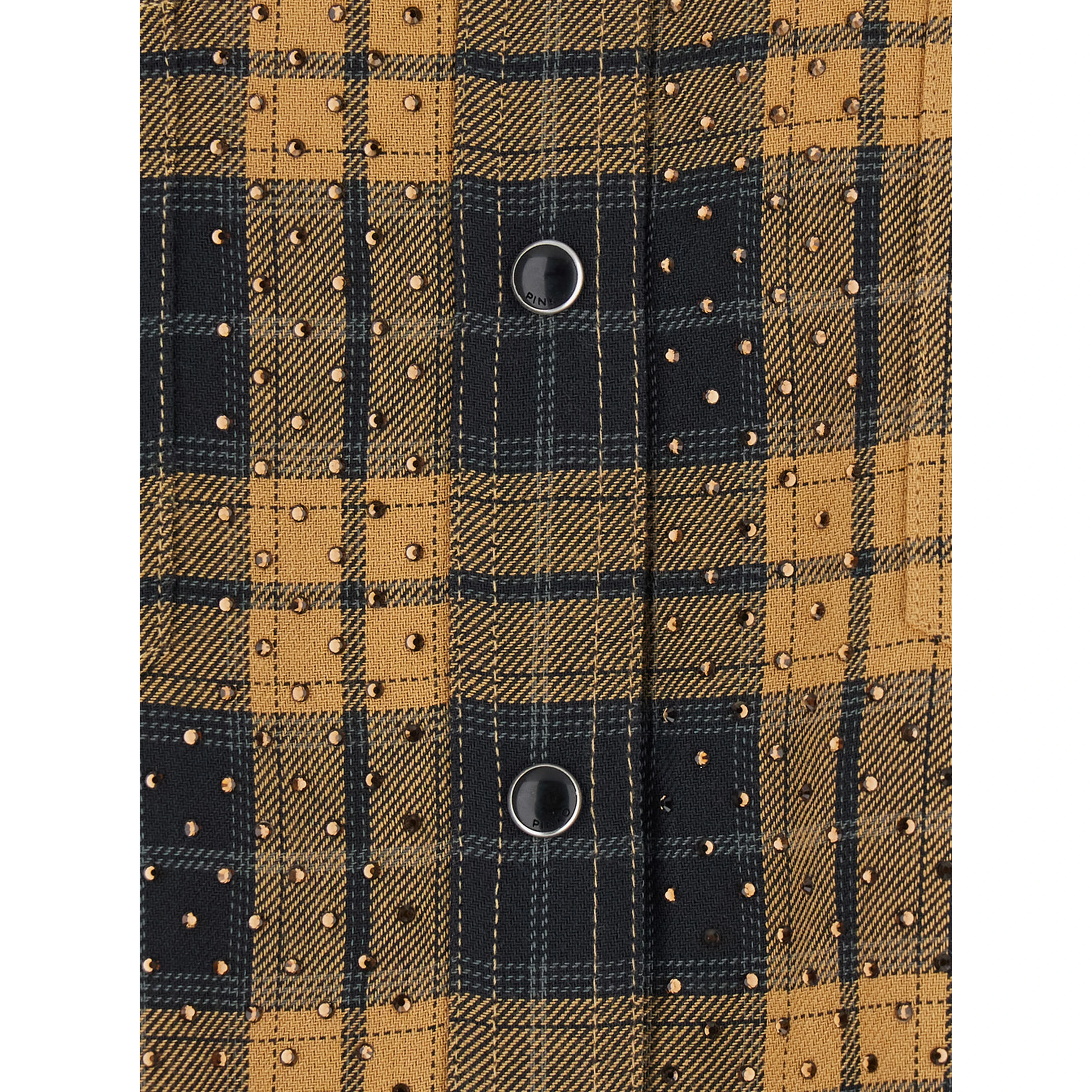 Yellow Shirt with classic collar and check motif with sequins in viscose for women