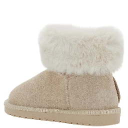 Beige Ankle Boot with Bow and Fur Lining in Suede Girl