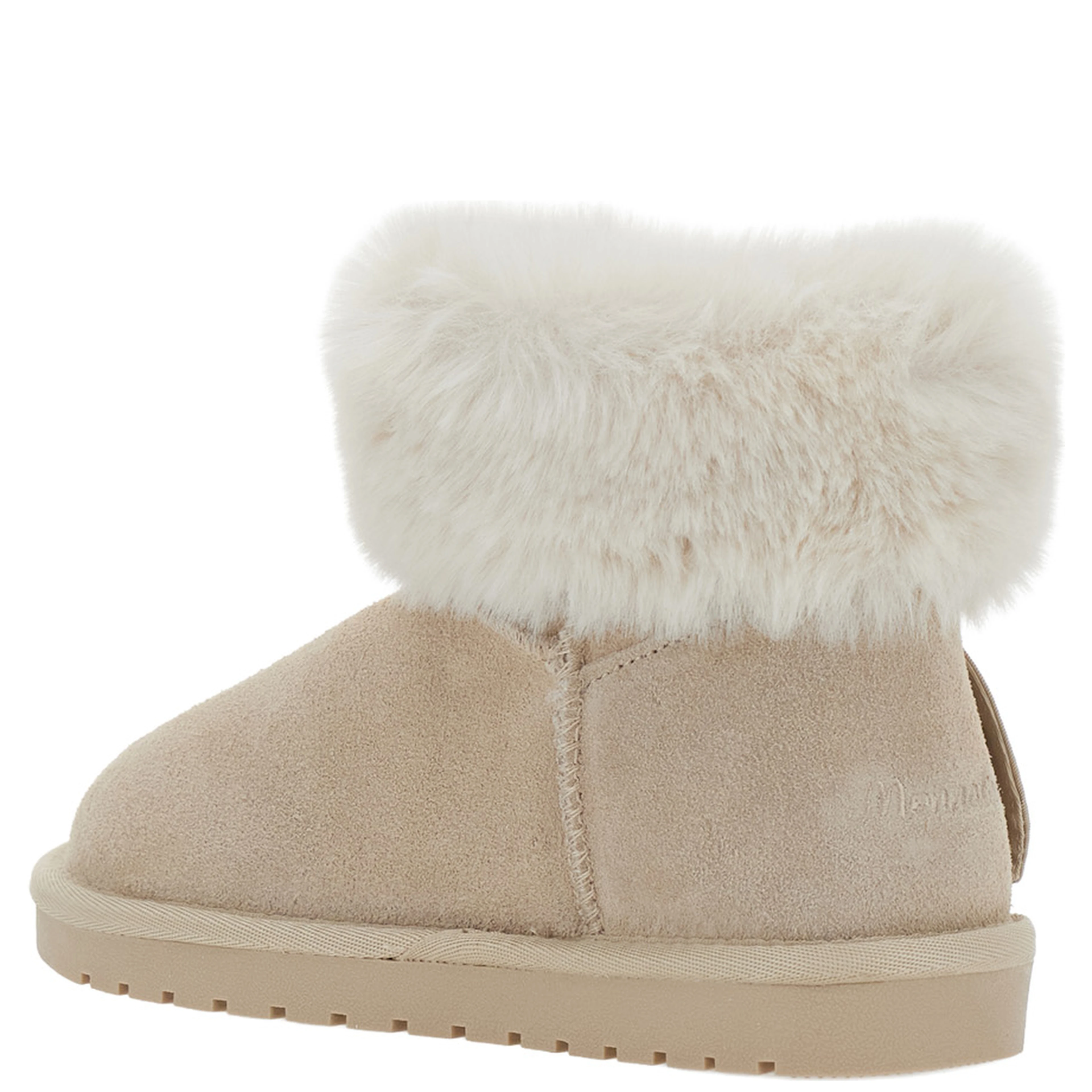 Beige Ankle Boot with Bow and Fur Lining in Suede Girl