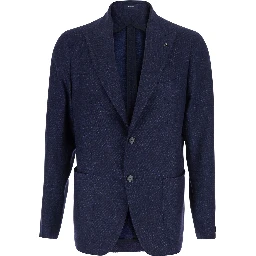 Blue Single-breasted Jacket with Peak Revers and Brooch on the Front in Wool for Men