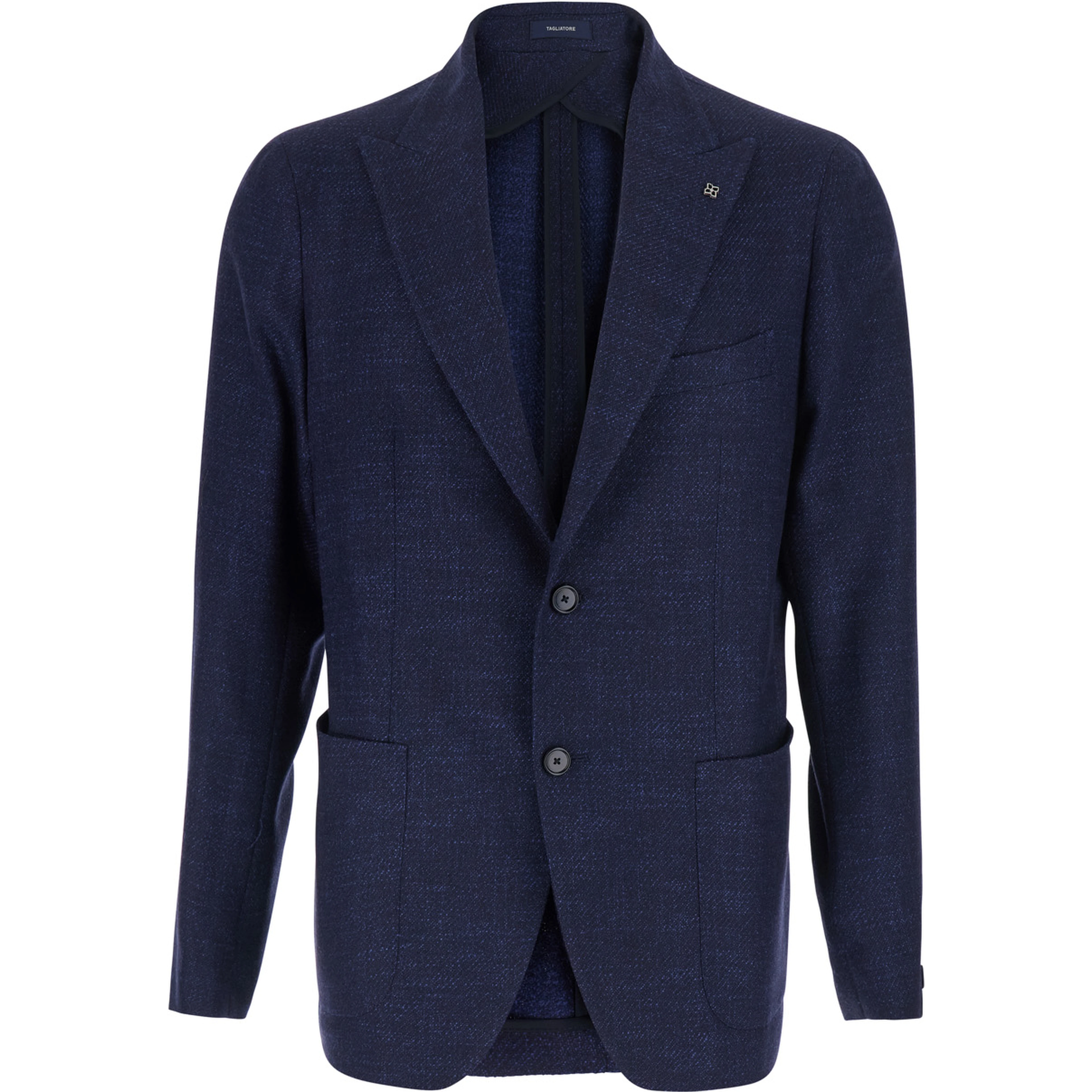 Blue Single-breasted Jacket with Peak Revers and Brooch on the Front in Wool for Men