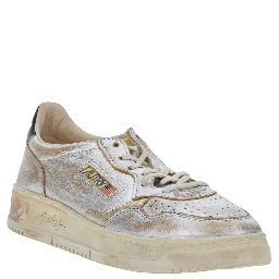 Metallic Sneaker with Logo Patch on the Tongue and Vintage Effect in Leather for Women
