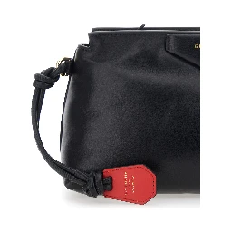 Clutch Bag with Flap and Logo in Black Leather Woman