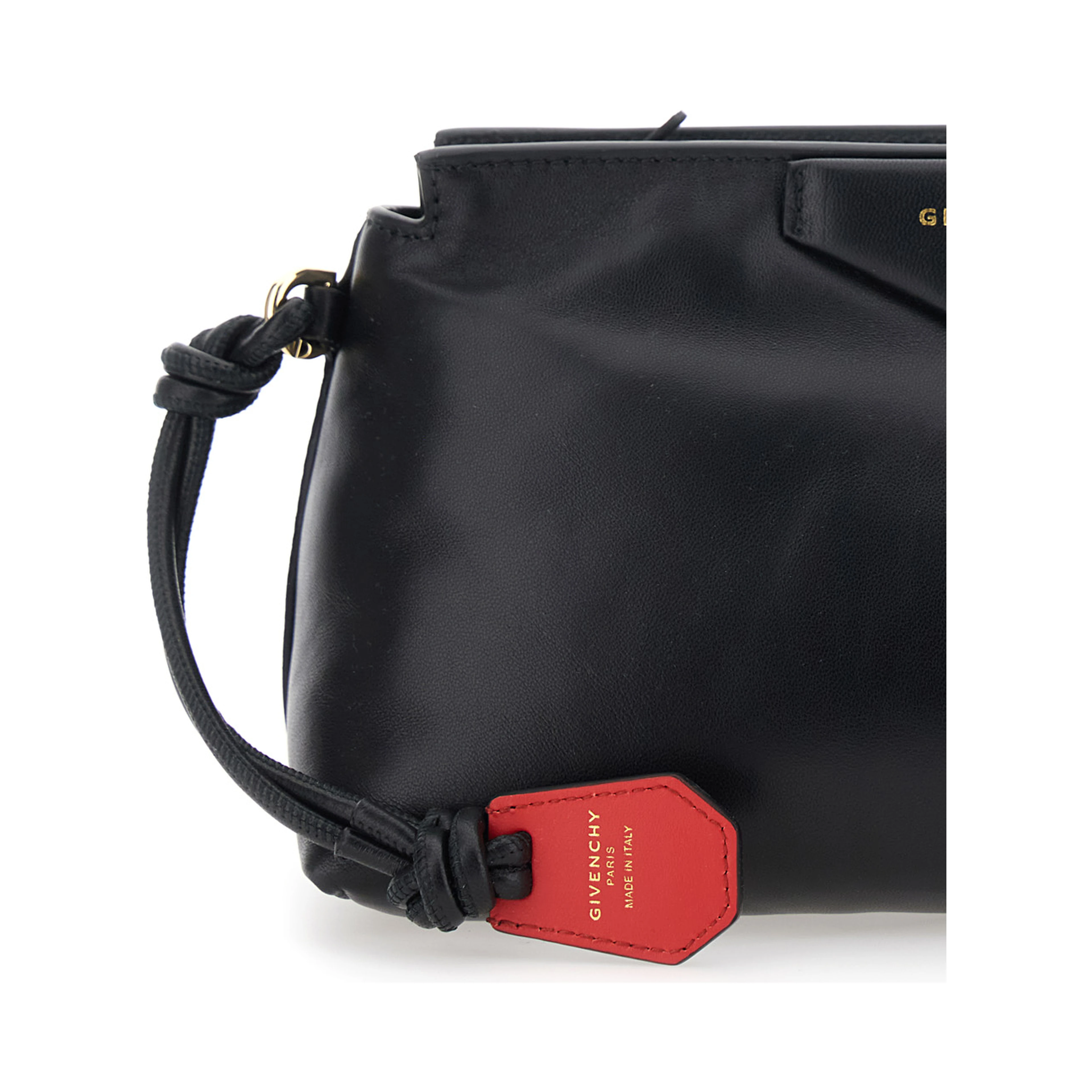 Clutch Bag with Flap and Logo in Black Leather Woman