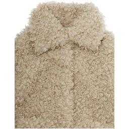 Beige Coat with classic collar and hidden front closure in ecofur girl